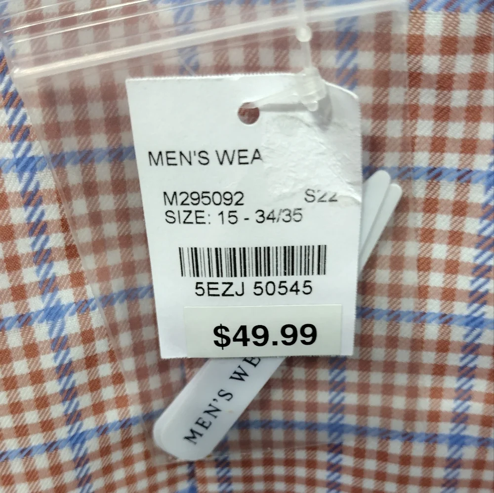 NWT Pronto Uomo Plaid Slim Fit Button Shirt Men's 15 Red Blue Office Career